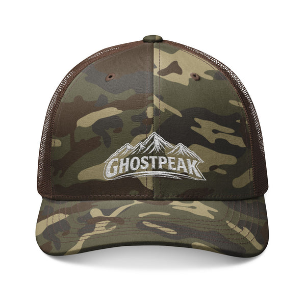 Camouflage Trucker Hat — Embroidered 'GHOSTPEAK' Mountain Logo