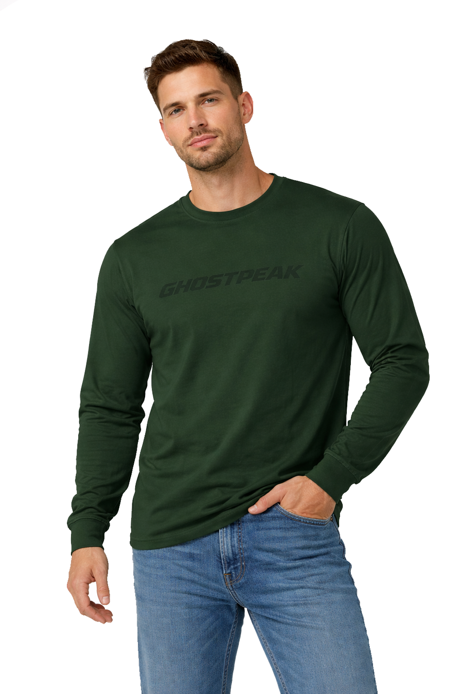 Forest Green Ghostpeak Long Sleeve Tee Minimal Logo